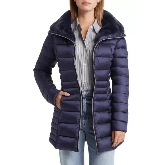 Save The Duck Iris Faux Fur Collar Puffer Coat Quilted Ultra Light Jacket Small - Picture 4 of 16